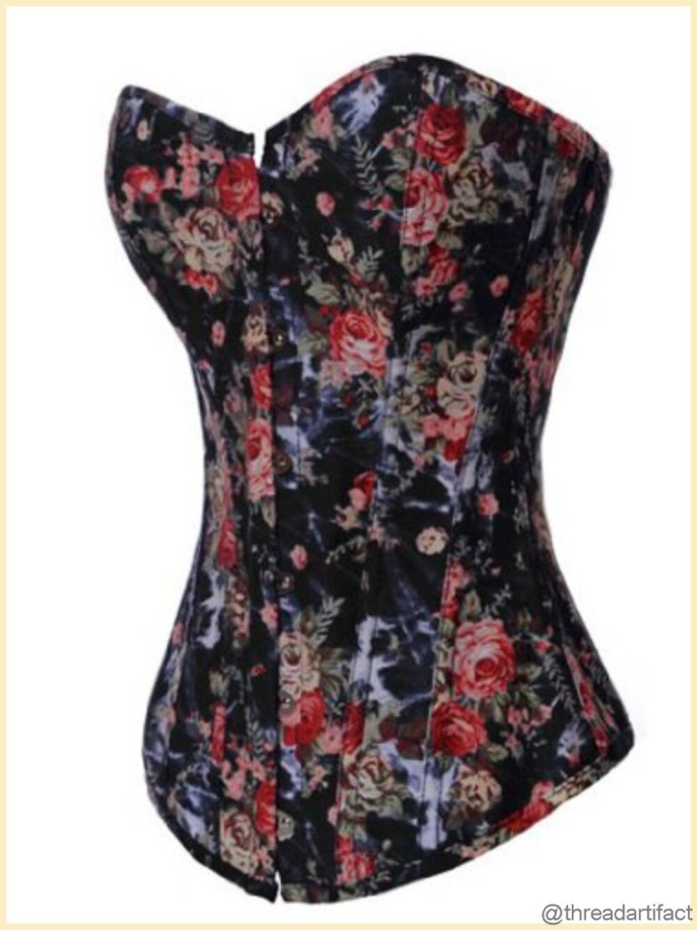 Vintage Floral Denim Overbust Corset Bustier Top Steel Boned